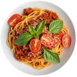 © Shoukhin - Delicious spaghetti bolognese with fresh basil and tomatoes isolated on transparent background