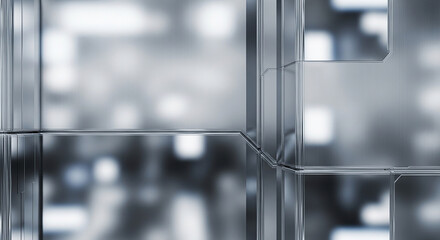 Abstract metallic geometric background with reflections and blurred lights