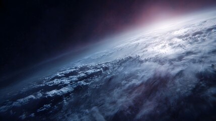 Wall Mural - view of Earth s clouds and atmosphere from space brightly illuminated by sunlight