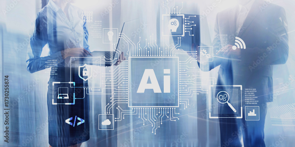 Artificial Intelligence Processor Concept. AI Big Data Array ...