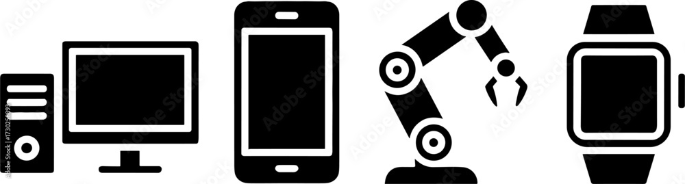 Technologys Set Computer Smartphone Robot Arm Smartwatch