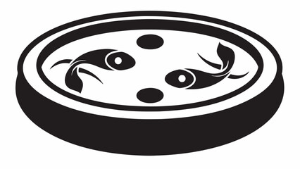 Wall Mural - Illustration of a bowl containing two fish and three circular shapes in a black and white color scheme