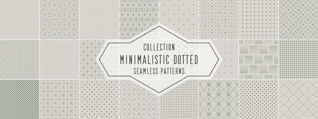Wall Mural - Collection of seamless geometric ornamental dotted line patterns. Elegant spotted textile textures - endless minimalistic gray backgrounds. Fabric repeatable prints