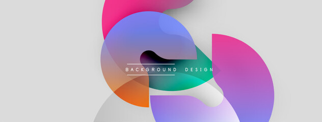 Wall Mural - Abstract colorful shapes overlap, creating dynamic visual effect. Modern design elements suggest innovation, fluidity. Background features gradients, text.