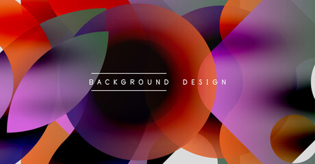 Wall Mural - Abstract fluid shapes overlap, creating vibrant color gradients. Design features purple, orange, red hues with dark background.