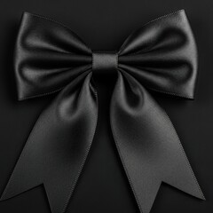 Wall Mural - Elegant black satin bow with textured detail perfect for gifts and decorations isolated on white background