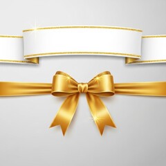 Wall Mural - Elegant golden bow and white ribbon banner for celebrations and gift wrapping isolated on white background