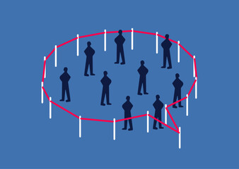 People trapped in chat message barrier, communication burden illustration