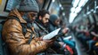 © Dmitry - Commuters enjoy their ride on a subway train, each absorbed in their own world, with one man deeply engaged in reading