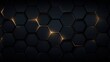 © zhou yan - Abstract dark black background with glowing hexagon honeycomb pattern and golden light lines, high detail futuristic design wallpaper with illuminated geometric shapes and modern luxury vector illustr