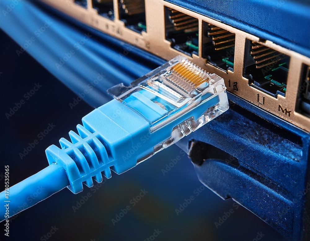 damaged ethernet cable broken rj45 connector exposed wires in front of ...