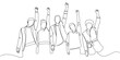 © sense - Continuous one line drawing of male and female employees making high five gesture, teamwork and encouragement for work concept, single line art