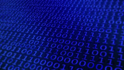 4k stock | Digital background of blue ones and zeros, binary digit 1 and 0. Suitable for technology presentations, cybersecurity concepts, coding tutorials, digital transformation visuals.