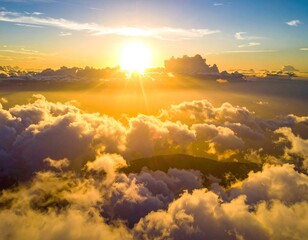 Wall Mural - Aerial View of Sunset Over Golden Clouds