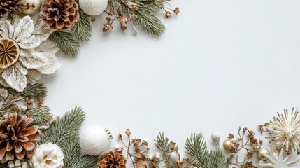 Wall Mural - christmas decorations arranged in a frame on a white background