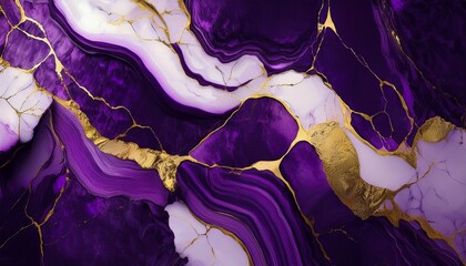 Wall Mural - deep amethyst marble background with dark purple and metallic gold veins regal gemstone texture