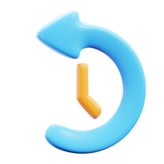Three Dimensional Blue Arrow Symbol with Orange Clock Icon Isolated on Transparent Background