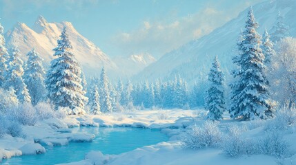 Wall Mural - enchanting winter holiday greeting card with serene snow landscape and festive atmosphere