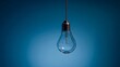 © Vizu - A broken lightbulb hangs against a blue background with visible internal damage and a snapped filament,