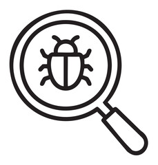 Magnifying glass with bug icon representing software debugging concept - stock vector
