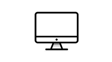 Black outline icon of a desktop computer monitor, minimalist technology display, modern electronic device graphic on white.