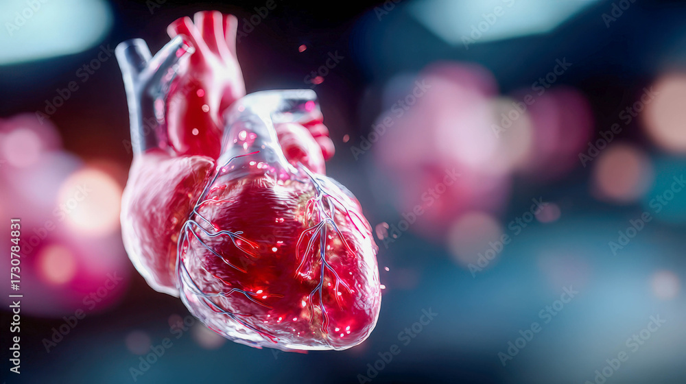 Detailed 3D medical illustration of the human heart with clearly ...