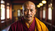 © Verse - Tibetan Buddhist monk in maroon and yellow robes standing before mountain landscape—evoking spiritual devotion, cultural depth, and serene connection to nature.