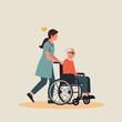 © MdMizanur - Minimal solid color vector illustration for International Day of Older Persons, celebrating global unity, elderly care, human rights, compassion, dignity, and family love across generations