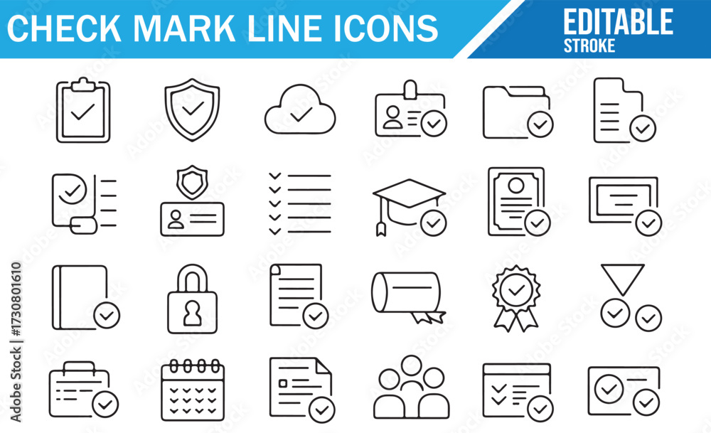 Security and Identity Check Icons — Linear Verification Symbols for ...