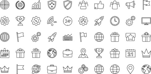 Business productivity icons set, digital interface symbols, communication and growth graphics, web and app visuals, strategy and success elements