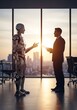 © Nasim - Humanoid robot and businessman conversing android suit
