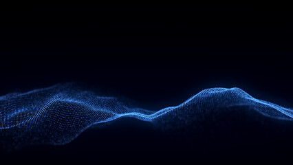 Wall Mural - Music color wave of particles and lines. Big data visualization. Abstract blue background with a dynamic wave. 3d rendering.