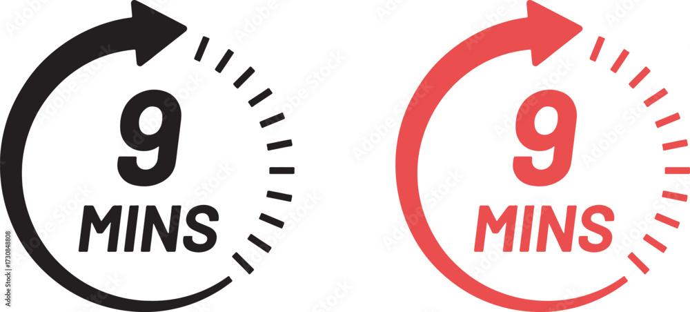 9 mins, minutes, time, duration, clock, timer, countdown, schedule ...