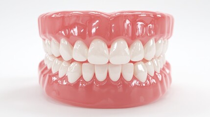 This detailed dental model showcases a complete set of human teeth and gums suitable for learning about oral health and dental hygiene. The model is brightly colored and well-designed.