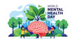 © meeblues - Flat style illustration of people watering a brain growing into a tree for World Mental Health Day, symbolizing care, growth, and nurturing emotional wellbeing in a supportive environment