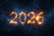 © Rattiya - Glowing golden 2026 digits sparkling against a cosmic background.