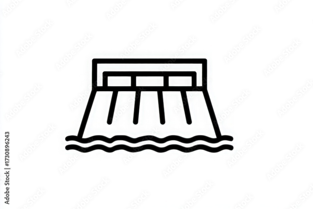 The scene displays a simple outline of a dam with water cascading underneath it. The design captures the essence of a tranquil environment, signifying the flow of water.