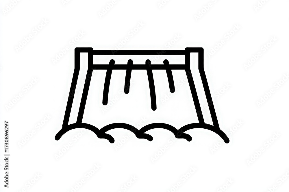 Water rushes over the dam, creating waves and splashes at the bottom. The structure stands tall against a clear sky during daytime, highlighting the power of nature and engineering.