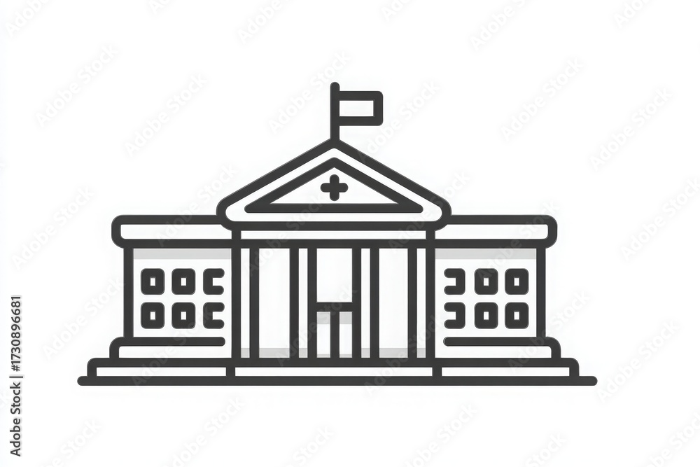 A large building features classic columns and a flag on top. It symbolizes public architecture, showcasing design elements that reflect civic pride and historical significance.