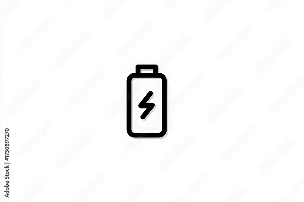 A simple and clear illustration shows a battery icon with a lightning bolt inside. This design indicates a charging status and represents energy levels for devices or appliances.