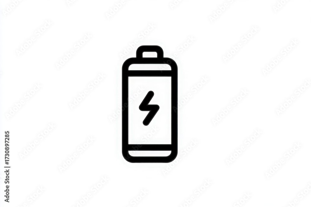 This graphic features a simple black outline of a battery icon with a lightning bolt in the center. The battery symbolizes energy, power, or charging status in digital contexts.