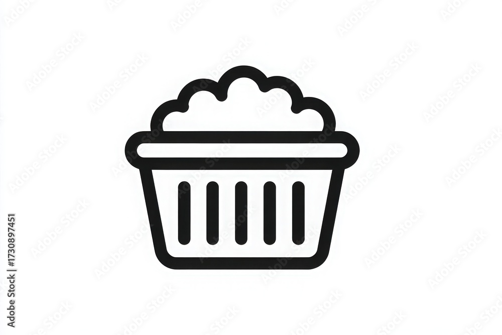 A simple black and white outline of a cupcake shows its fluffy icing resting atop a fluted liner. The design captures the essence of a sweet treat, appealing and delightful.