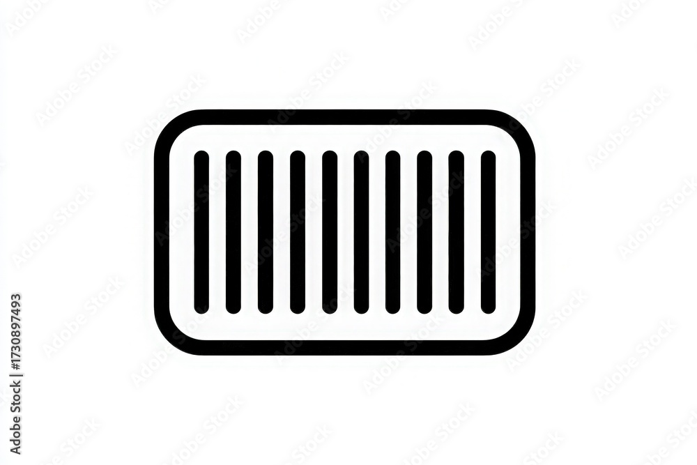 This graphic features a rectangular shape filled with vertical lines that create a grating pattern. The design is minimalistic and can be utilized for various artistic or graphic purposes.