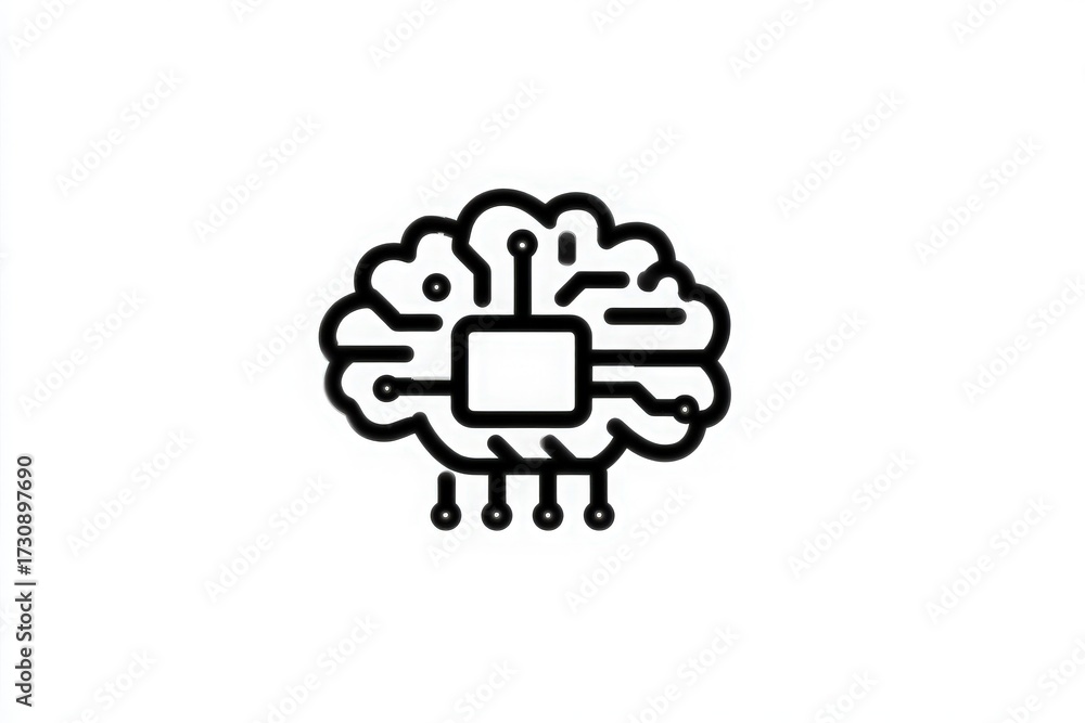 A graphic shows a brain outlined simply with circuits and connections, symbolizing the intersection of technology and intelligence. This representation highlights innovation and creativity.