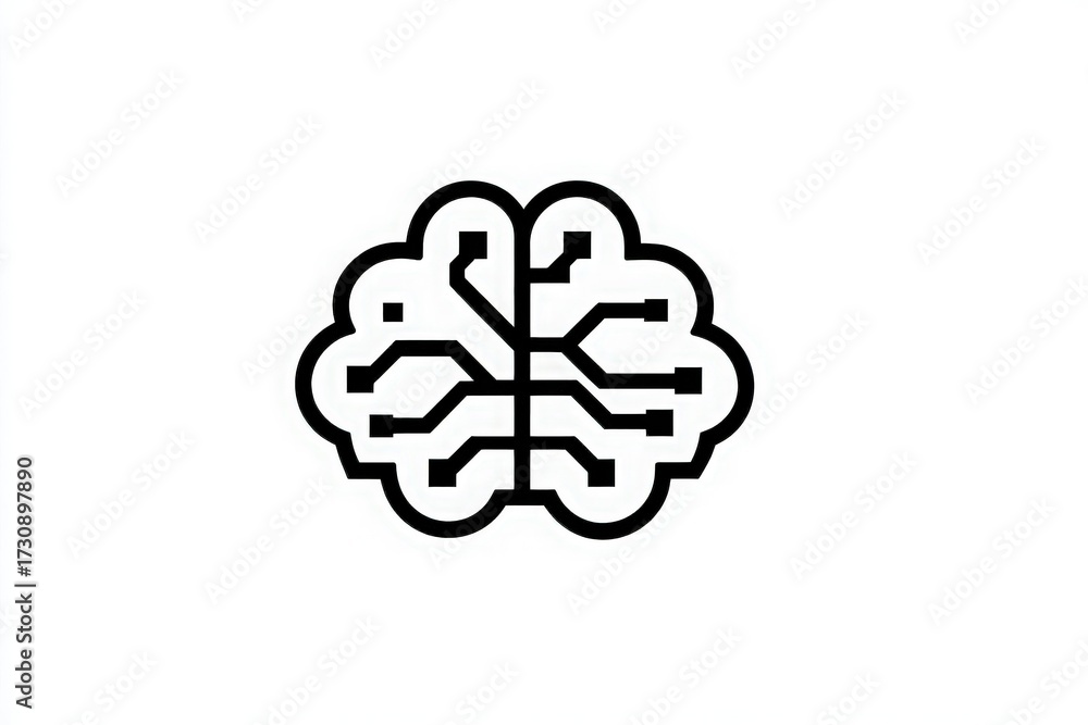 A simple line drawing of a brain design combined with circuit patterns, symbolizing the connection between neuroscience and technology. This artwork captures innovation in mental processes.