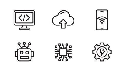 Set of technology and development icons simple line vector symbols for app and web design isolated on white background