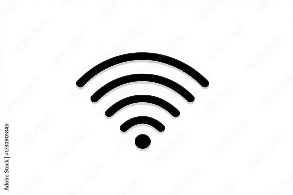 This symbol features a series of curved lines radiating upward from a solid dot. It signifies wireless internet connectivity, often associated with digital devices and technology.