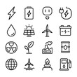 © VectorCookies - Energy power generation icon collection. Outline symbols. Line design
