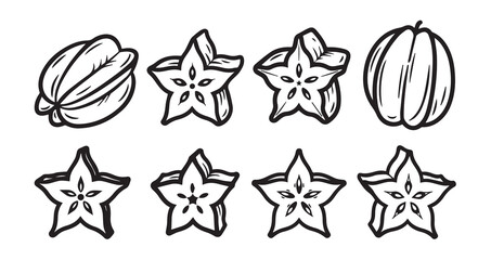 Starfruit Fruits Line Art Vector Illustration