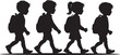 © Jaman_Visual - Four children silhouettes walking with backpacks on white background kids school 1